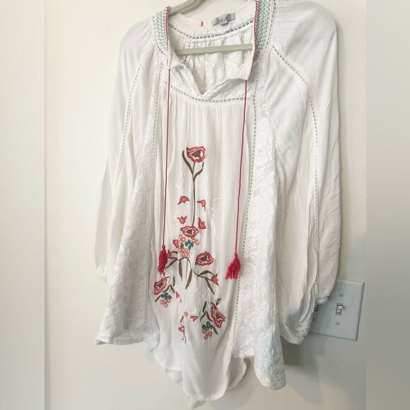 Boho Me Tops - Boho Me White Embroided Blouse M